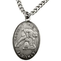 WJH Silver Tone Patron of Sports Saint Sebastian Athlete Medal, 1 Inch