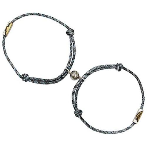 925 Sterling Silver Mutual Attraction Rope Braided Couple Distance Bracelets Vows Of Eternal Love Charm Pendants With Magnetic Bells 2 PCS Gift Jewelry Set For Women Men …
