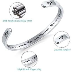 AryaHozel Inspirational Bracelet for Women Motivational Cuff Bangle Engraved Mantra Quote Stainless Steel Jewelry Personalized Gifts for Her Teen Girls Friendship Bracelet Birthday Graduation Presents