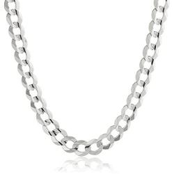 NYC Sterling Mens 7MM Solid Sterling Silver .925 Curb Link Chain Necklace, Made in Italy.