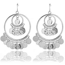 Bohemian Chandelier Coin Sequins Dangle Drop Earrings Ethnic Gypsy Beads Tassel Hoops with Disc Charms Boho Ear Jewelry Women