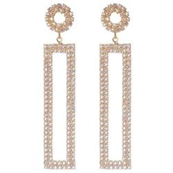 14K Gold Plated Rhinestone Long Drop Earrings, Geometric Rectangle Hypoallergenic Jewelry Gift for Women Girls