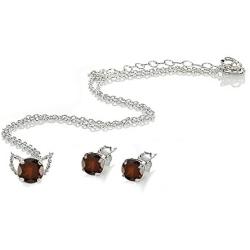 Sterling Silver Genuine, Created or Simulated Gemstone Round Solitaire Choker Necklace and Stud Earrings Set