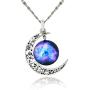 Galaxy & Crescent Cosmic Moon Pendant Necklace, Purple Glass, 17.5 Chain, Great Gift for Women