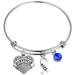 BAUNA Cancer Survivor Gifts for Women Colon Cancer Awareness Bracelet Blue Ribbon Bracelet Gift Cancer Jewelry