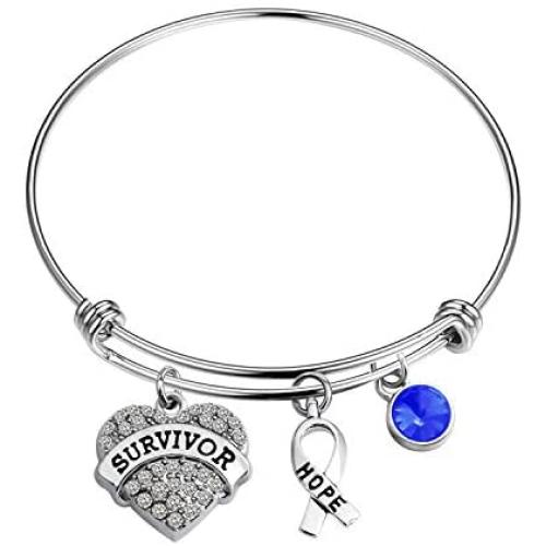 BAUNA Cancer Survivor Gifts for Women Colon Cancer Awareness Bracelet Blue Ribbon Bracelet Gift Cancer Jewelry