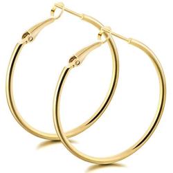 Hoop Earrings 2mm Thick 14K Gold Colored Lightweight Earrings for Women Girls