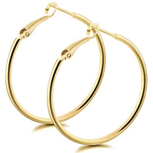 Hoop Earrings 2mm Thick 14K Gold Colored Lightweight Earrings for Women Girls