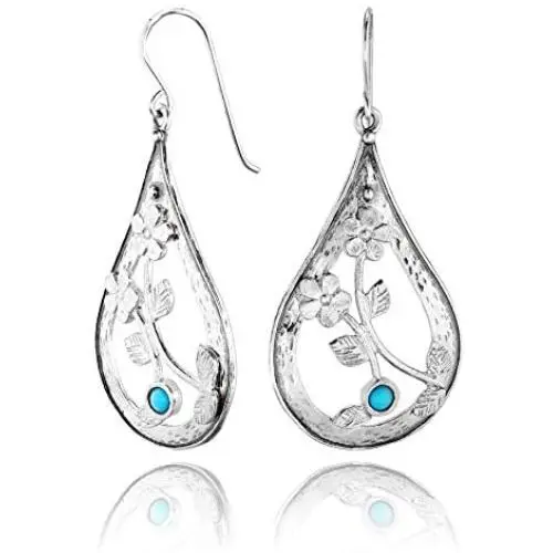 PZ Paz Creations Turquoise 925 Sterling Silver Pear Shaped Dangle Earrings PZ Paz Creations Turquoise 925 Sterling Silver Pear Shaped Dangle Earrings