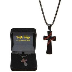 Faith Forge Baseball Cross Necklace + Jewelry Box & Prayer Card I Can do All Things Bible Verse Quote - Stainless Steel Baseball Chain - Baseball Gifts for Athletes