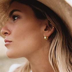 U7 Tiny Gold Hoop Earrings,Dainty Huggie Wrap Sleeper Earrings with Sterling Silver Post,Small Chunky Hoops Earrings for Women Teen Girls