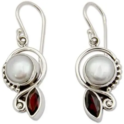 NOVICA Garnet Cultured Freshwater Pearl .925 Sterling Silver Dangle Earrings, Sublime Romance NOVICA Garnet Cultured Freshwater Pearl .925 Sterling Silver Dangle Earrings, Sublime Romance