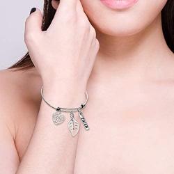Uloveido Mustard Seed Faith Tree Bangle Bracelet, Stainless Steel, with Glass Charm Bottle Case Y757