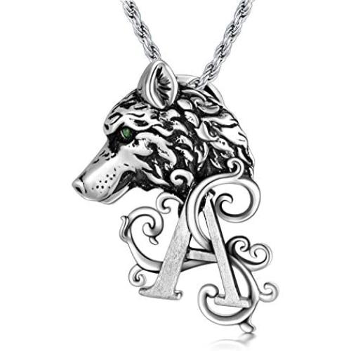 PDTJMTG Wolf Necklace 925 Sterling Silver Viking Jewelry for Men, 20”+2”