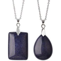Lullabb Couple Stone Pendant Necklace Teardrop Waterdrop Crystal Jewelry for Women Men Rectangle Gemstone Chakra Healing Pendants