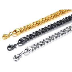 TempBeau Chunky Sturdy Mens Franco/ Foxtail Chain Bracelet Stainless Steel Gold Plated/Silver/Black 6/8/12mm Width Double Layered Interlocked Cuban Chain Wristband with Magnet Clasp -Send Gift Box