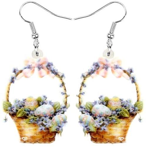 WEVENI Acrylic Flower Basket Easter Egg Earrings Dangle Drop Bunny Jewelry For Women Girls Festival Gifts