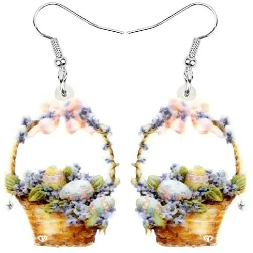 DOWAY Acrylic Easter Basket Eggs Bunny Rabbit Earrings Drop Dangle Jewelry Gifts for Women Girls Funny Party Decoration