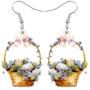 WEVENI Acrylic Flower Basket Easter Egg Earrings Dangle Drop Bunny Jewelry For Women Girls Festival Gifts