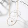Blufly Layered Crystal Pendant Necklace Gold Imitation Pearl Boho Necklace Chain Druse Choker Necklace Jewelry for Women and Girls