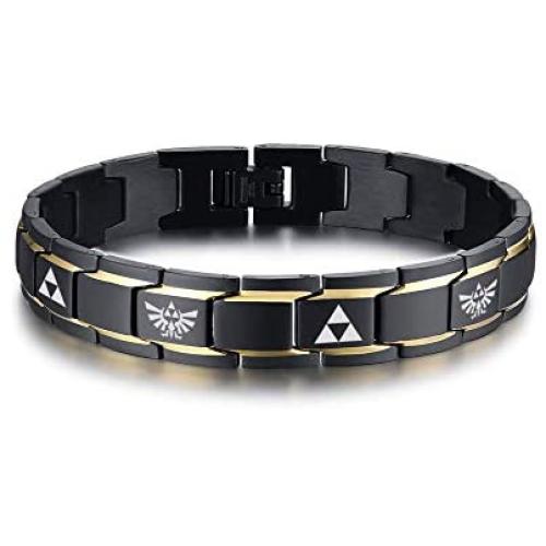 VNOX Two-Tone Stainless Steel The Legend of Zelda Triforce Symbol Hyrule Warrior Link Bracelet for Men Boys