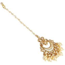 GLINT STORE Indian Girl Pearl Teeka Bridal Maang Tikka for Wedding Indian Jewelry for Women