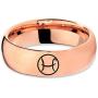 Horoscope Zodiac Astrology Cute Pisces Ring - Tungsten Band 8mm - Men - Women - 18k Rose Gold Step Bevel Edge - Yellow - Grey - Blue - Black - Brushed - Polished - Wedding - Gift Dome Flat Cut