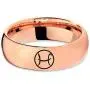Horoscope Zodiac Astrology Cute Pisces Ring - Tungsten Band 8mm - Men - Women - 18k Rose Gold Step Bevel Edge - Yellow - Grey - Blue - Black - Brushed - Polished - Wedding - Gift Dome Flat Cut