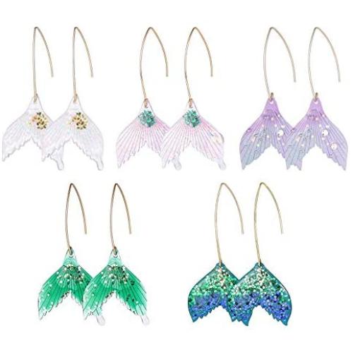 Mermaid Acrylic Earrings for Women Girls, MTSCE Colorful Fringed Pearl Sequin Fishtail Drop Dangle Earrings for Girls Purple Mermaid Earrings Ocean Jewelry