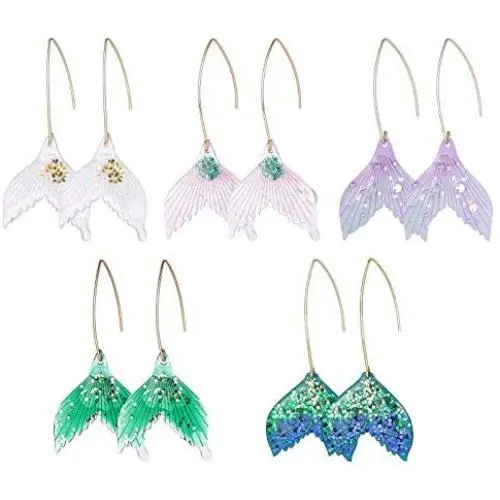 Mermaid Acrylic Earrings for Women Girls, MTSCE Colorful Fringed Pearl Sequin Fishtail Drop Dangle Earrings for Girls Purple Mermaid Earrings Ocean Jewelry