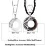 925 Sterling Silver Gemstone Round Obsidian Pendant Couple Necklaces 2PCS Lovers Gift Jewelry for Men Women