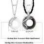 925 Sterling Silver Gemstone Round Obsidian Pendant Couple Necklaces 2PCS Lovers Gift Jewelry for Men Women