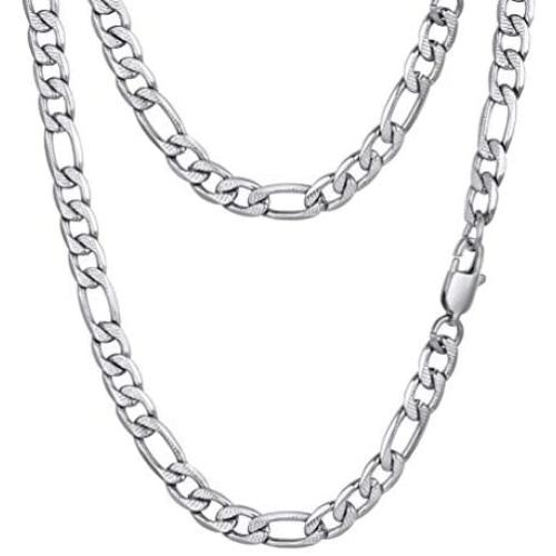 PROSTEEL 316L Stainless Steel Figaro Chain Necklace for Men/Women, Black/18K Real Gold Plated, 4mm to 13mm, 14inch to 30inch, Come Gift Box