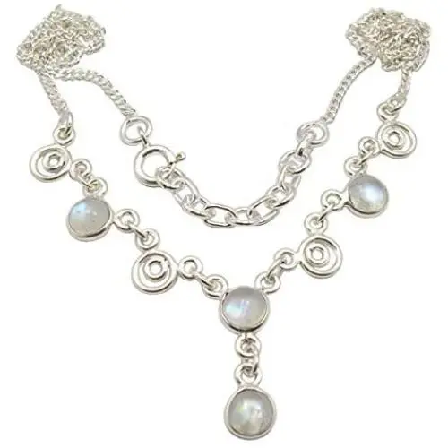 SilverStarJewel 925 Solid Silver Cab Rainbow Moonstone Necklace 17.7'' Ladies Engagament SilverStarJewel 925 Solid Silver Cab Rainbow Moonstone Necklace 17.7'' Ladies Engagament