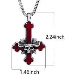 Elfasio Inverted Cross Demon Mens Stainless Steel Necklace Pendant Seal of Satan Sigil of Lucifer The Devils Chain Vintage Jewelry, Red Black