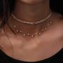 Ckecharfa Boho Layered Crystal Necklaces Gold Star Pendant Necklace Summer Beaded Choker Neck Chain Adjustable Jewelry Accessory for Women and Girls
