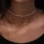 Ckecharfa Boho Layered Crystal Necklaces Gold Star Pendant Necklace Summer Beaded Choker Neck Chain Adjustable Jewelry Accessory for Women and Girls