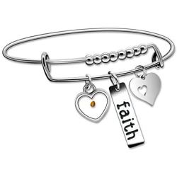 Uloveido Christian Faith Extendable Bangle, Stainless Steel, Heart Mustard Seed Bracelets Y642