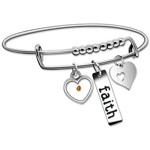 Uloveido Christian Faith Extendable Bangle, Stainless Steel, Heart Mustard Seed Bracelets Y642 Uloveido Christian Faith Extendable Bangle, Stainless Steel, Heart Mustard Seed Bracelets Y642