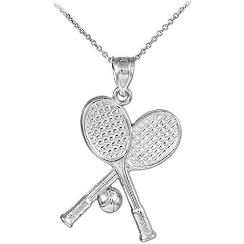 925 Sterling Silver Tennis Racquets and Ball Sports Pendant Necklace