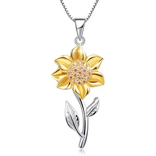 Annie & Kevin 925 Sterling Silver Sunflower Anklets/Bracelets/Necklaces/Earrings/Jewelry Set/Yellow Gold Plated CZ Flower with Jewelry Gift Box for Women