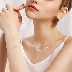 CDE 925 Sterling Silver Necklace Bracelet One Sets Infinity Heart Symbol Charm Endless Love Women Pendant Embellished with Crystal Christmas Jewelry Gift Birthday Gift for Mom Women Wife Girls Her