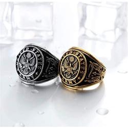 PAMTIER Mens Stainless Steel US Army Vintage Eagle Ring Cool Biker Jewelry Silver Gold