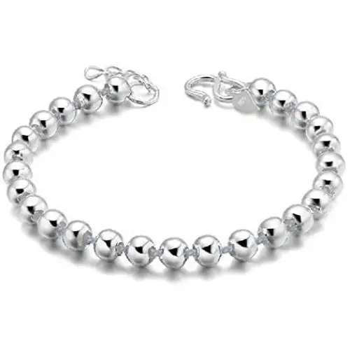 Women Jewelry 925 Sterling Silver Plated String Beads Beaded Chain Bracelets Women Jewelry 925 Sterling Silver Plated String Beads Beaded Chain Bracelets