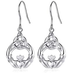INFUSEU Sterling Silver Celtic Knot Dangle Earrings for Women Girls Irish Good Luck Charm Jewelry Gifts
