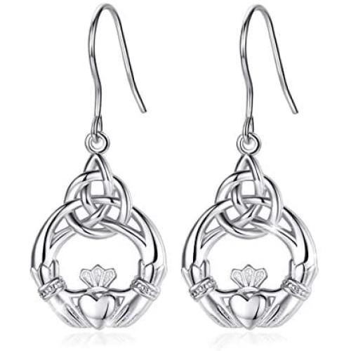 INFUSEU Sterling Silver Celtic Knot Dangle Earrings for Women Girls Irish Good Luck Charm Jewelry Gifts