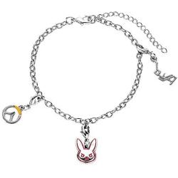 OW D.Va Bracelet Bunny Charm OW Logo Detachable Pendents White Metal Fashion Cosplay Costume Accessories Jewelry for Women Girls