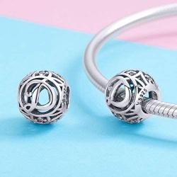 925 Sterling Silver with Cubic Stones, Complete A~Z Gift Options Alphabet Charm Letter Beads fit Pandora European Bracelets