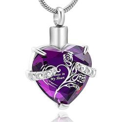 LYFML Heart Crystal Cremation Jewelry Urn Necklace for Ashes, Keepsake Pendant Made of Titanium Steel Support for Customization, Come with Filling Kit