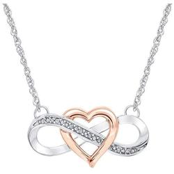 Womens & Ladies Two-Tone 10k Rose Gold Heart Interlocking W/Sparkling Diamond Adorned Infinity Symbol Pendant Necklace, 1/15 ctw (Carat Total Weight) Diamond Filled Infinity Symbol, 17'' Inch Long